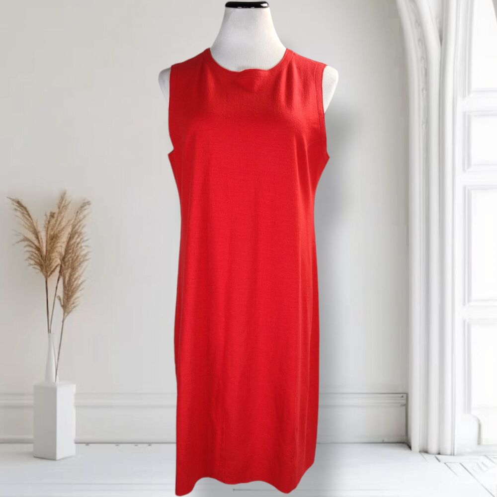 Eileen Fisher Boiled Wool Mini Dress Size M Orange Crew Neck Shift
